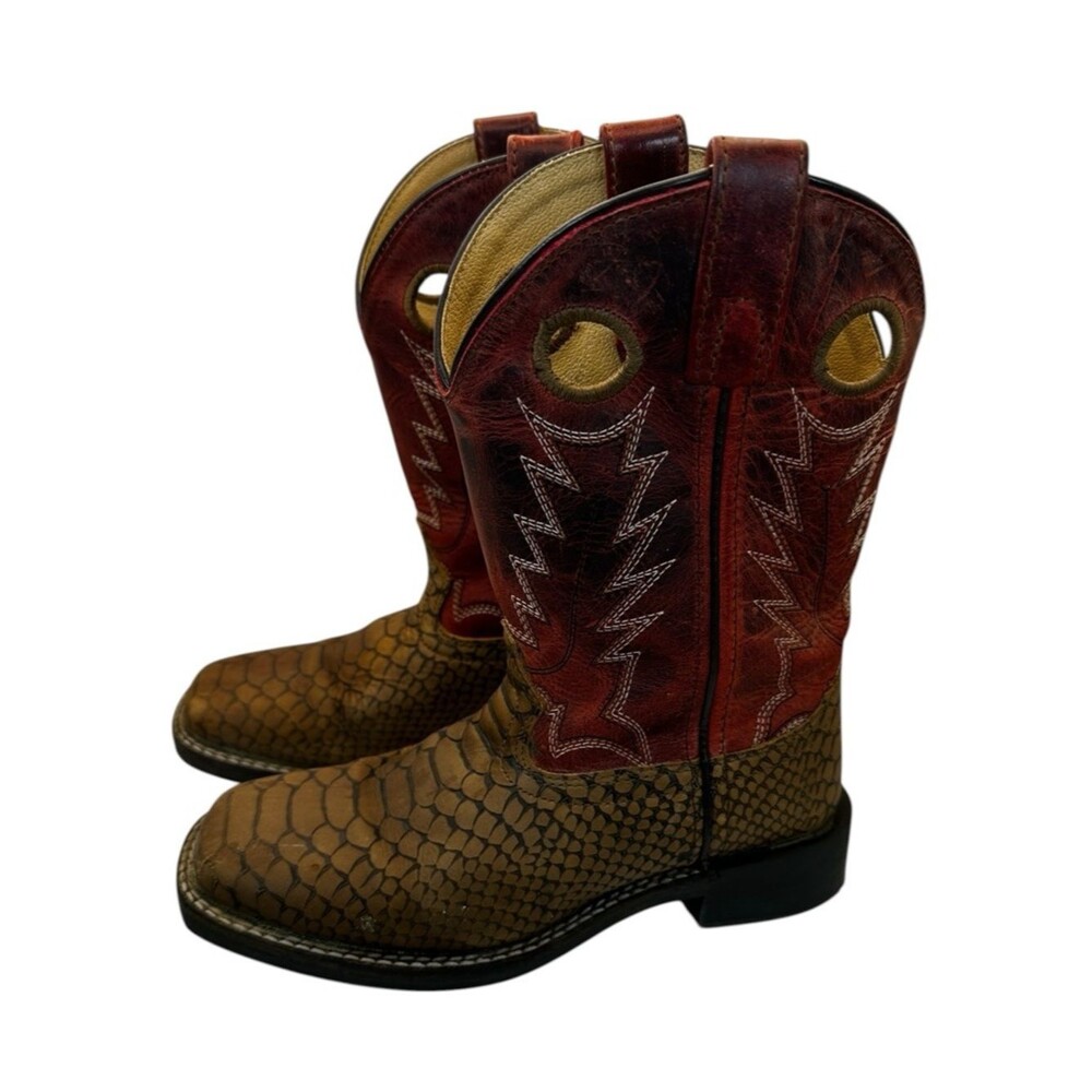 Smoky Mountain Youth 2 Brown Viper Snakeskin Red Square Toe Cowboy Western Boots